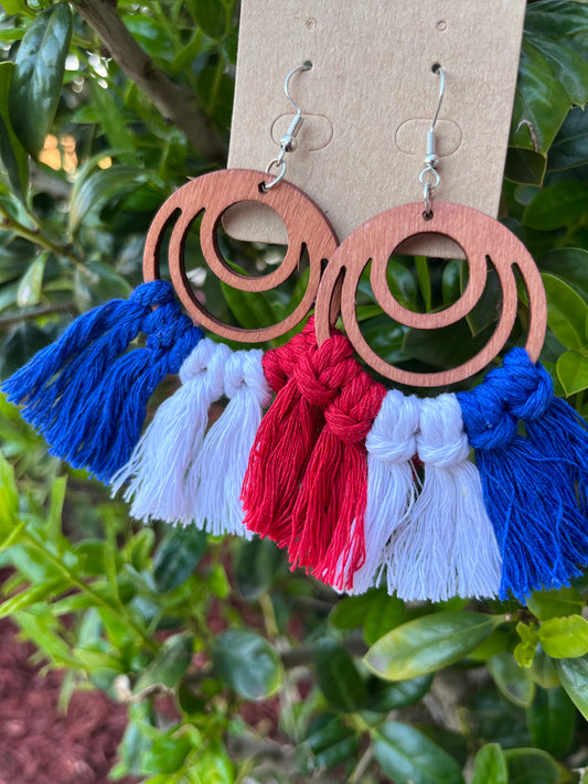 Red, White, Blue Tassel Earrings