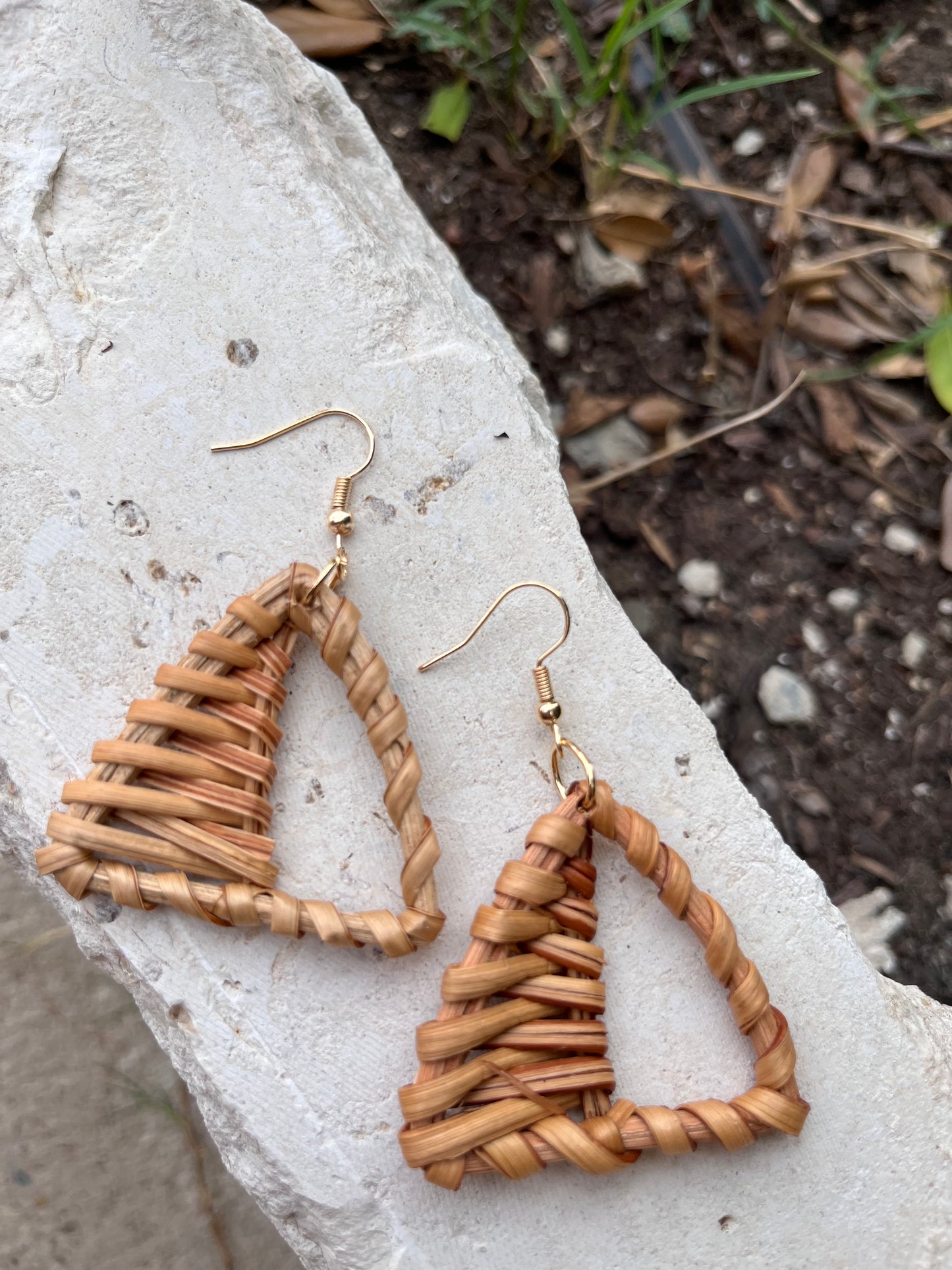 Rattan Star Earrings-Rattan teardrop earrings-Triangular Rattan Earrings