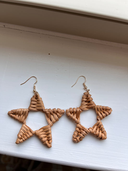 Rattan Star Earrings-Rattan teardrop earrings-Triangular Rattan Earrings