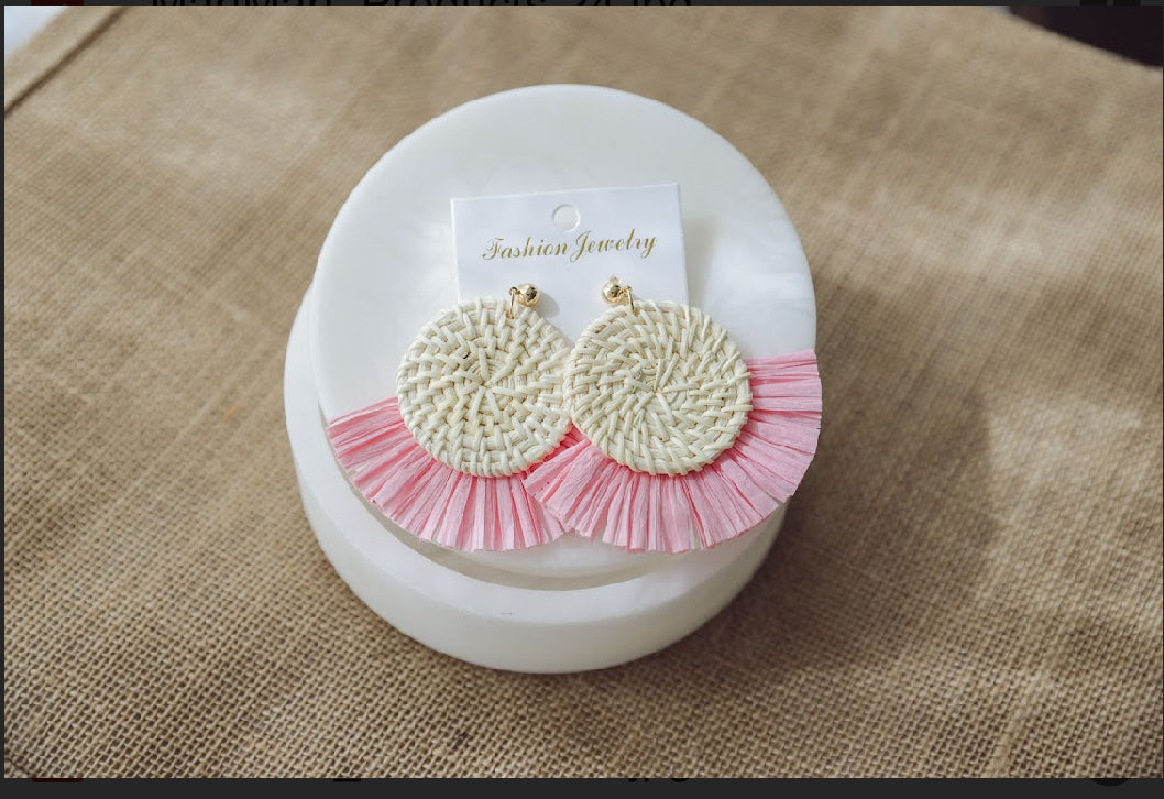 Pink Straw Rattan earrings